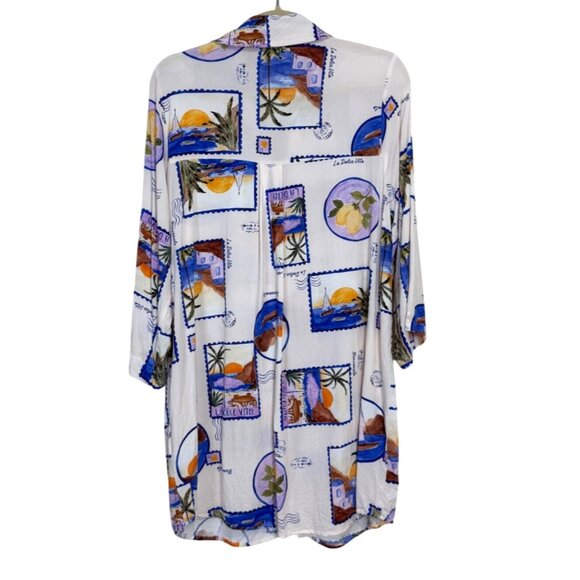 Label of Love Shirt Dress Tunic Button Up La Dolce Vita Postcard Travel Size L - Picture 2 of 6